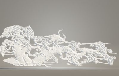 松鹤图浮雕设计3D模型