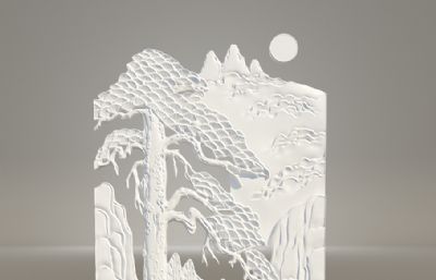 高山日出迎客松浮雕雕塑设计3D模型