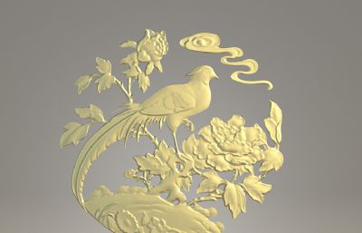 花朵鸟儿祥云组合浮雕设计3D模型