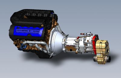 V8越野车发动机与分动箱solidworks图纸模型(网盘下载)