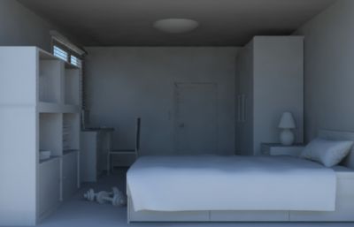 室内卧室,书房卡通场景maya模型素模,MB,FBX两种格式