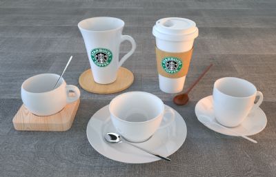 星巴克饮料杯,瓷杯,咖啡杯等各种常见实用的杯子C4D模型,Octane渲染