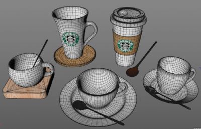 星巴克饮料杯,瓷杯,咖啡杯等各种常见实用的杯子C4D模型,Octane渲染