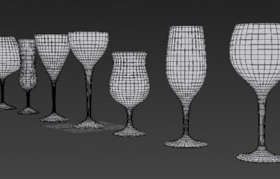 各种造型的高脚杯3D模型白模