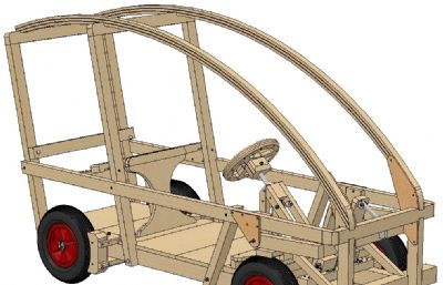 木质四轮框架车,木车solidworks图纸模型