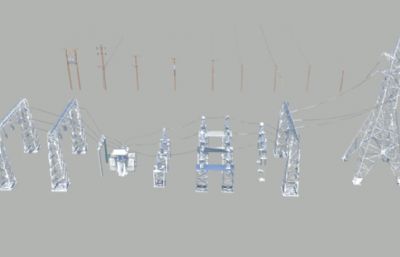 电线杆,高压塔,变压器,输电系统maya模型