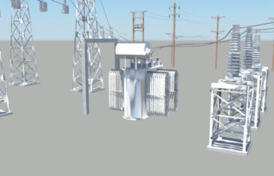 电线杆,高压塔,变压器,输电系统maya模型