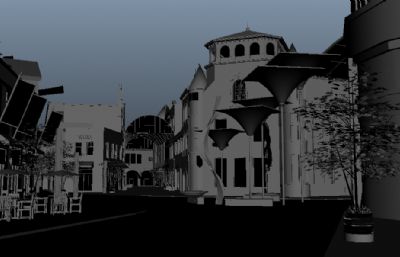 动画电影风格商业街,步行街maya模型