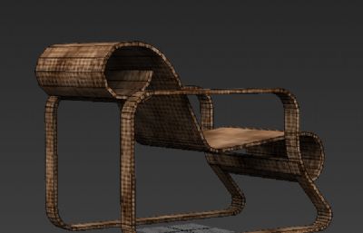 竹编休闲椅,躺椅3D模型低模