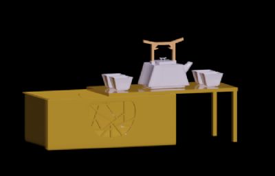 中式风格茶具套装3D模型素模