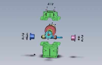 蜗轮蜗杆减速箱Solidworks设计图纸模型