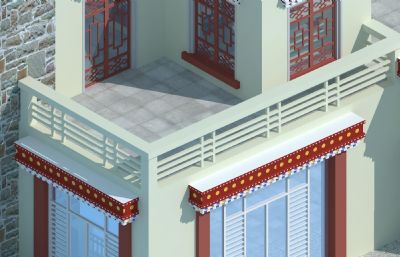 藏式双层别墅3D模型