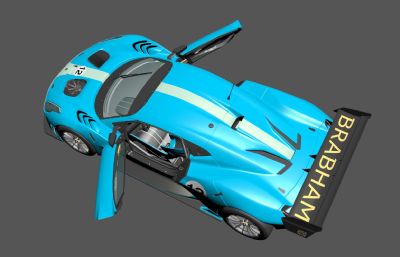 全球限量超跑Brabham BT62赛车3D模型,MAX,FBX两种格式,有材质