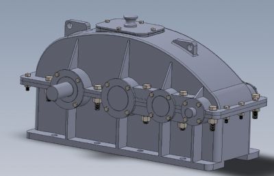 三级圆柱直齿轮减速箱Solidworks设计图纸模型