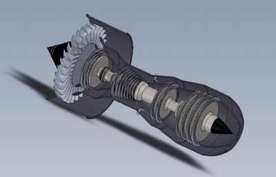 涡轮喷气发动机剖面结构Solidworks设计模型