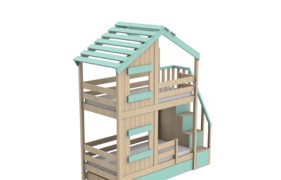 小屋造型的儿童上下床step 格式模型
