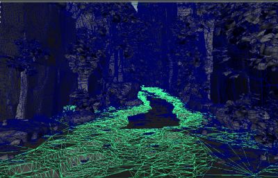 山谷大树高山岩石森林场景,小溪流水,落叶飘然maya模型,贴图全,mb,fbx格式(网盘下载)