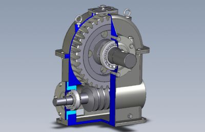 蜗轮蜗杆减速器剖面结构Solidworks设计模型,附STP格式文件