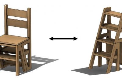 一物两用的可折叠变形的梯子,椅子Solidworks设计模型