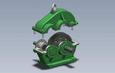 直齿轮一级减速器Solidworks设计图纸模型