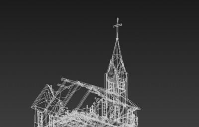 LOW PLOY破损的教堂废墟3D模型,文件塌陷