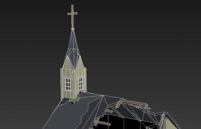 LOW PLOY破损的教堂废墟3D模型,文件塌陷