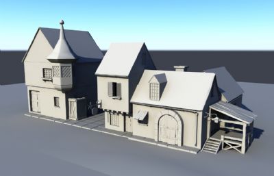 欧式小屋子maya模型素模