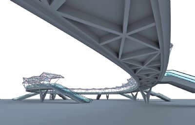 9字型过街人行天桥3D模型,标准材质+VRAY材质