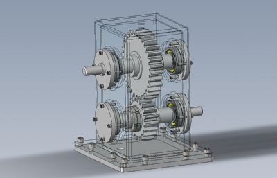 上下平行轴一级圆柱齿轮减速器Solidworks设计模型
