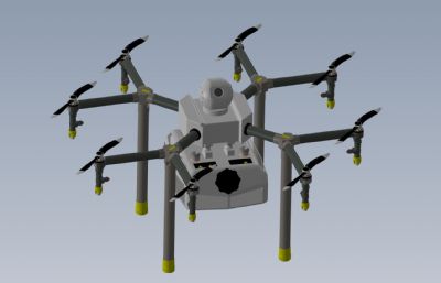 八翼消毒杀虫喷雾无人机Solidworks设计图纸模型