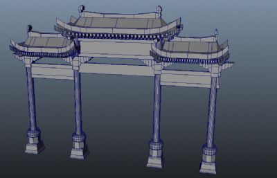 古代牌楼,牌坊,入口maya模型,mb,fbx两种格式