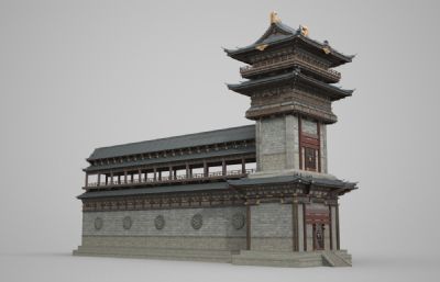 古时大型城墙塔楼,古建筑城楼3D模型(网盘下载)