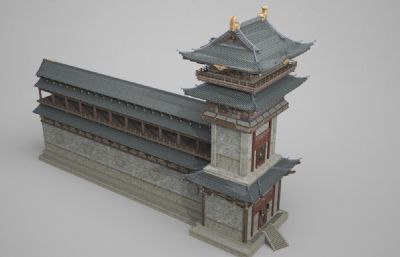 古时大型城墙塔楼,古建筑城楼3D模型(网盘下载)