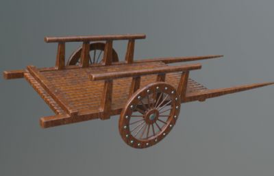 古代手推车,木板车3D模型