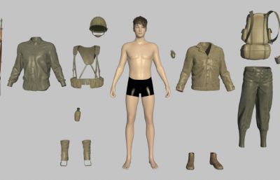 高精度二战美军士兵,医疗兵maya模型,有医疗包,手雷弹,步枪,头盔,水壶等,附fbx格式(网盘下载)