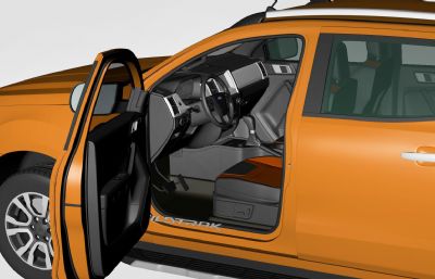 福特Ranger Wildtrak皮卡车3D模型,带精细内饰,FBX格式