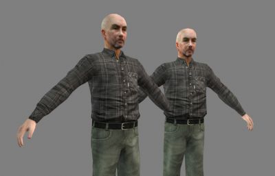 西方衬衣牛仔裤男老年maya模型,MB,FBX两种格式