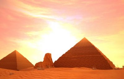 沙漠狮身人面像+埃及金字塔场景3D模型