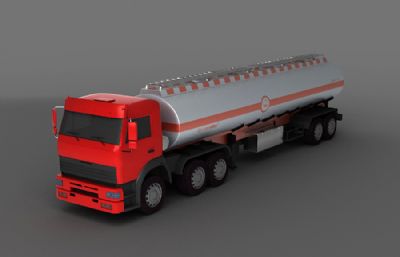 中国石化油罐车,汽油柴油运输车3D模型,丢失一张金属质感贴图