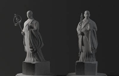 大雁塔玄奘和尚,唐僧雕塑3D模型素模