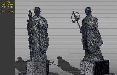 大雁塔玄奘和尚,唐僧雕塑3D模型素模