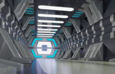 未来科幻穿越隧道 飞船隧道,未来太空基地,飞船通道场景3D模型