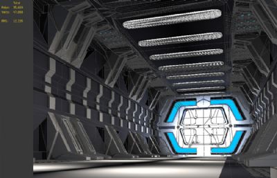 未来科幻穿越隧道 飞船隧道,未来太空基地,飞船通道场景3D模型