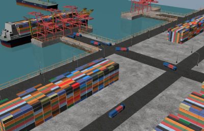 集装箱港口,海港场景maya模型(网盘下载)