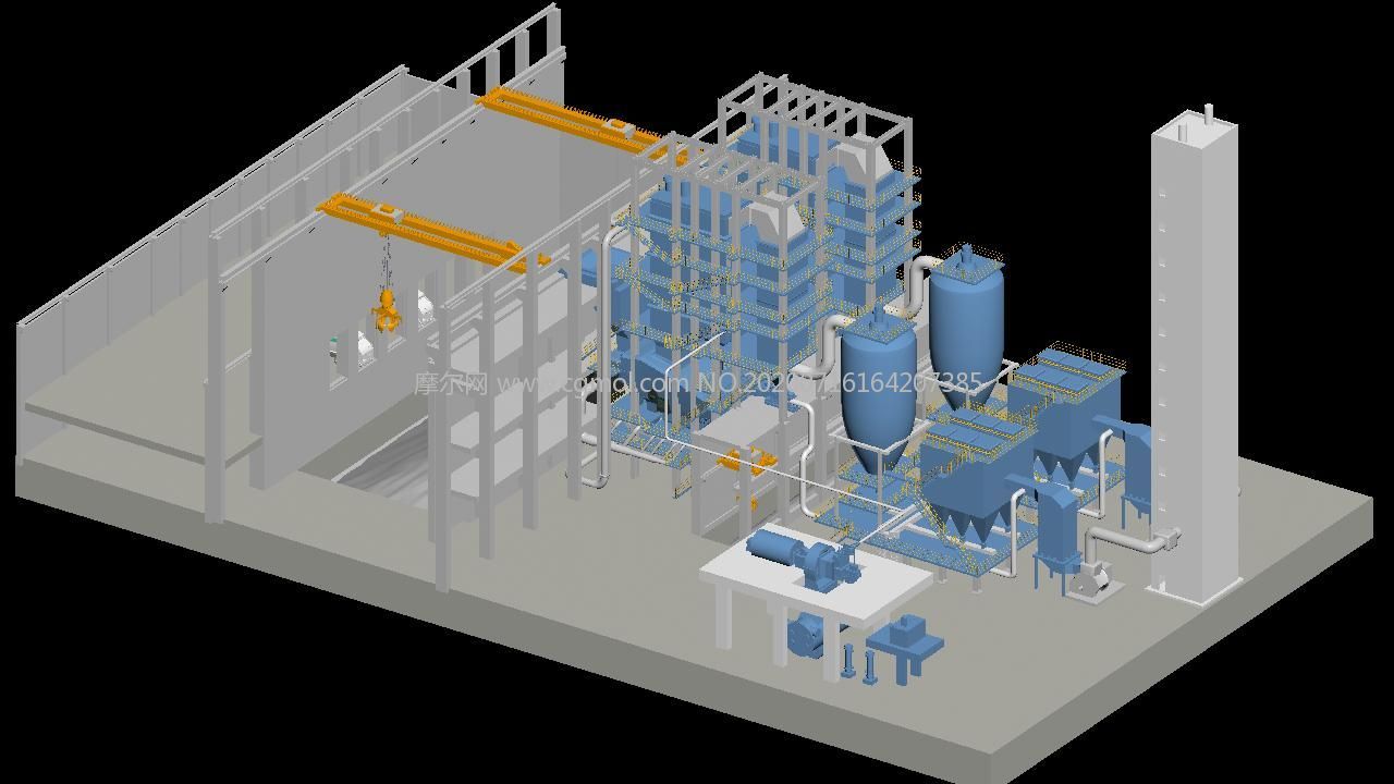 垃圾回收焚烧发电厂整体场景3D模型