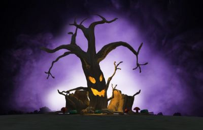 万圣节恐怖树,怪物树道具,鬼屋装饰树3D模型