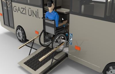 带残疾人上车坡道的公交车Solidworks设计图纸,附IGS格式