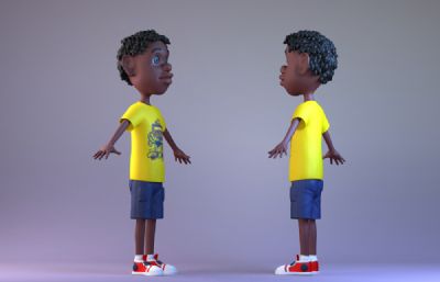 卡通嘻哈黑人小男孩maya人物模型