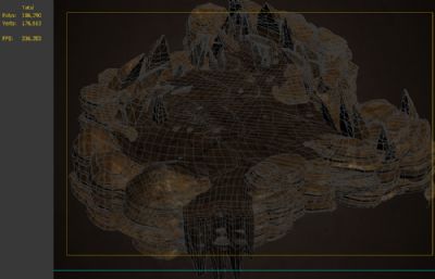 活火山,火山口,岩浆瀑布场景3D模型