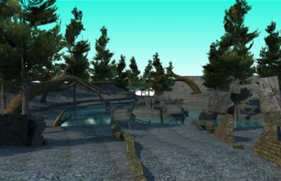 森林湿地,沼泽地木桥走廊走道场景3D模型